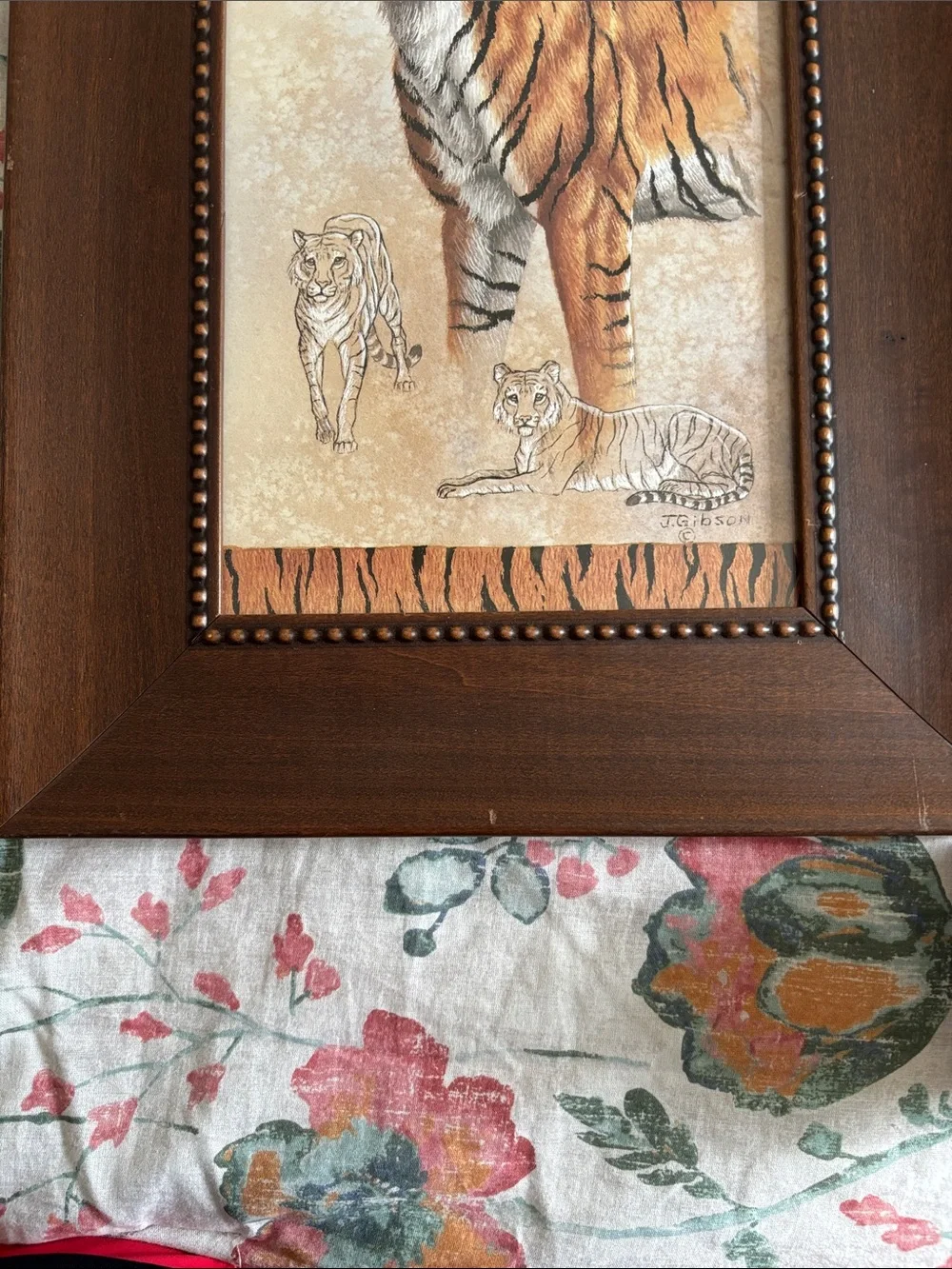 Framed Tiger Wall Art Print in Brown and Orange
